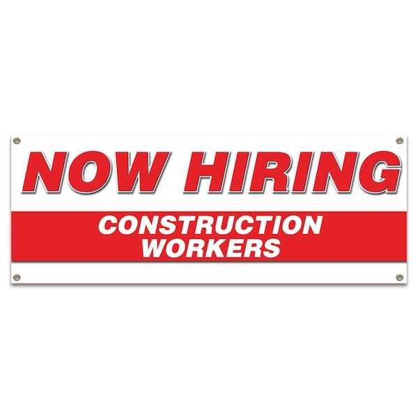 Signmission Now Hiring Construction Workers Banner Apply Inside Accepting Application Single Sided B-30221 - main